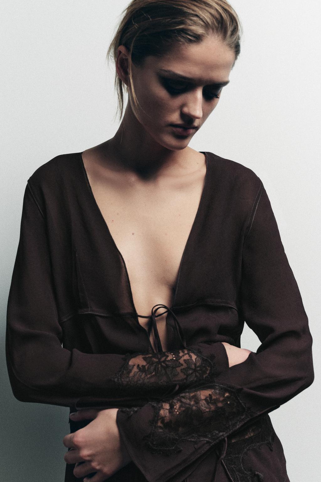 РУБАШКА ИЗ ЖОРЖЕТА, КРУЖЕВА И ЗАВЯЗОК