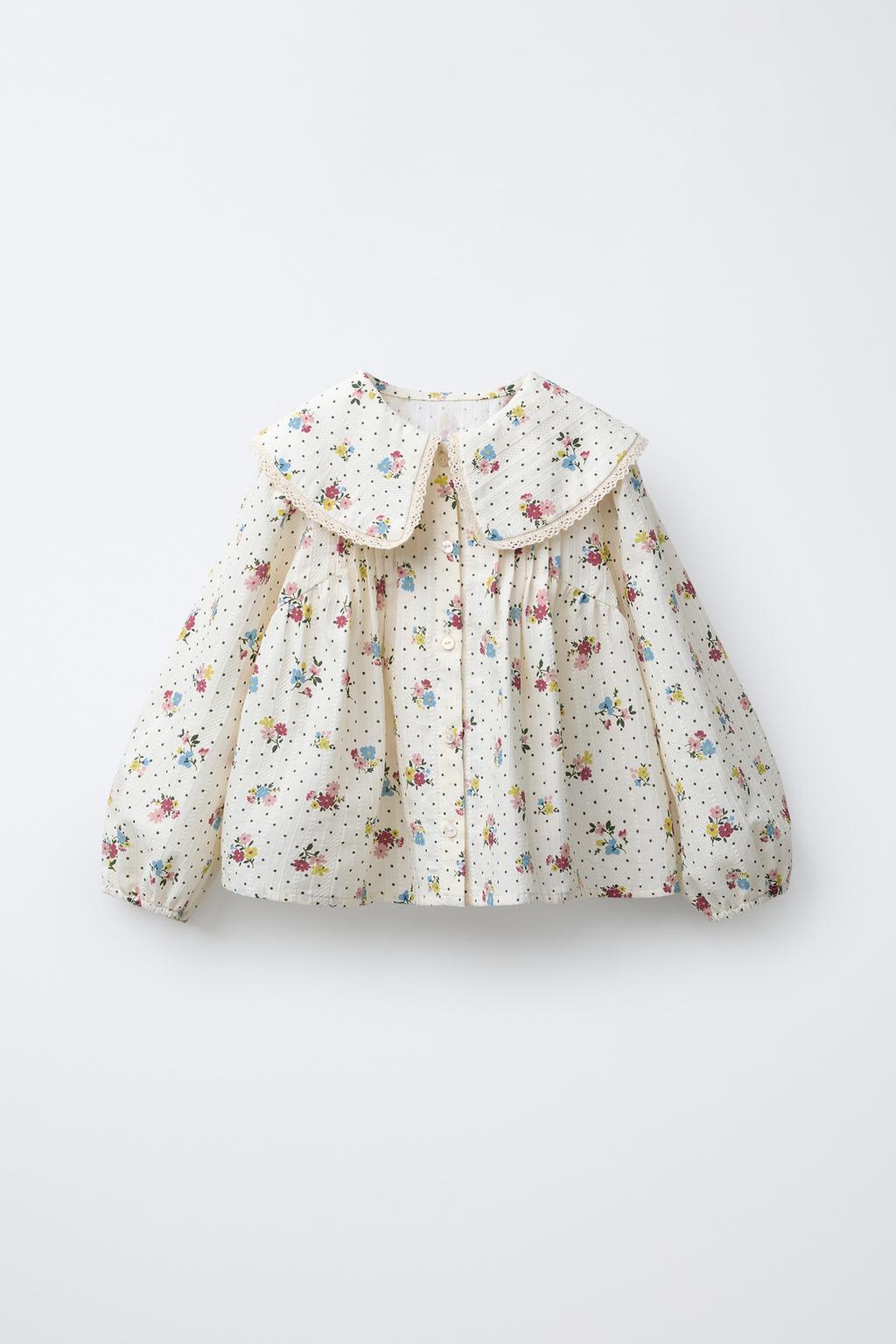 РУБАШКА С ЦВЕТОЧНЫМ ПРИНТОМ И КРУЖЕВОМ