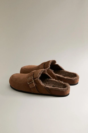 Теплые кожаные сабо с пряжкой- Заказать в России