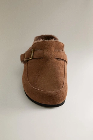 Теплые кожаные сабо с пряжкой- Заказать в России