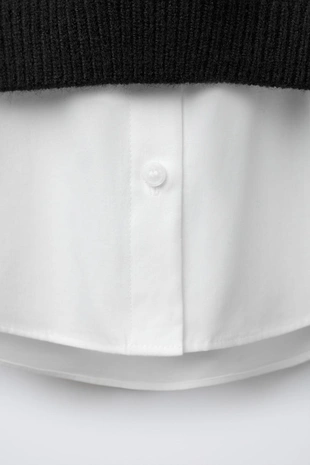 Однотонная рубашка с трикотажным жилетом и жемчугом- Заказать в России