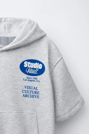 Grey marl | 5431/788/803 - Zara Толстовка с короткими рукавами и рельефом