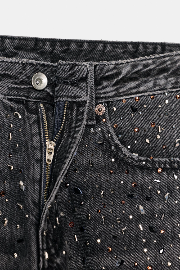 Джинсы zara trf с низкой посадкой и стразами прямого кроя