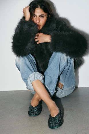 Балетки из сетчатой ткани с блестками- Заказать в России