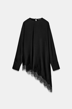 Асимметричная блуза с кружевом — ZW COLLECTION LIMITED EDITION- Заказать в России