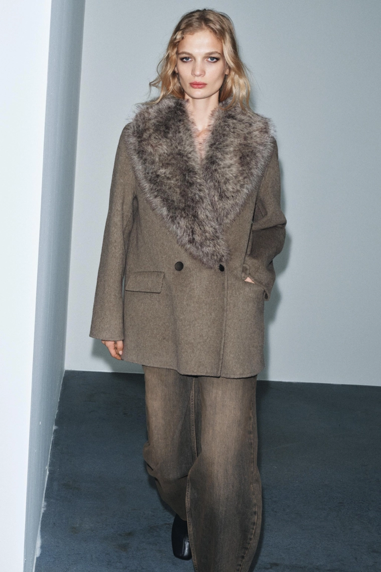 Шерстяная куртка с ворсовым воротником коллекция zw