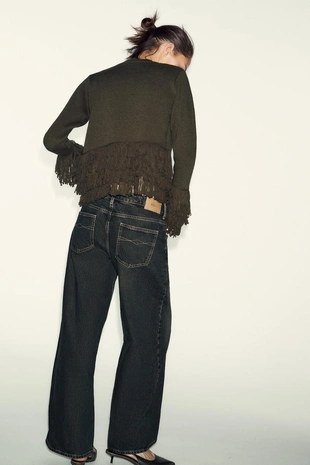 Khaki | 6427/109/505 - Zara Кардиган с бахромой