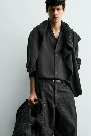 Рубашка струящегося покроя из рельефной ткани- Заказать в России