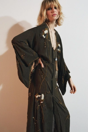 GREEN | 7521/626/914 - Zara Жаккардовое платье с вышивкой и бусинами — LIMITED EDITION