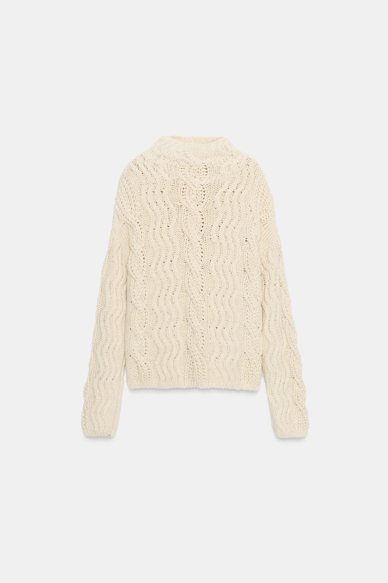 Пуловер в косами провязке из шерсти