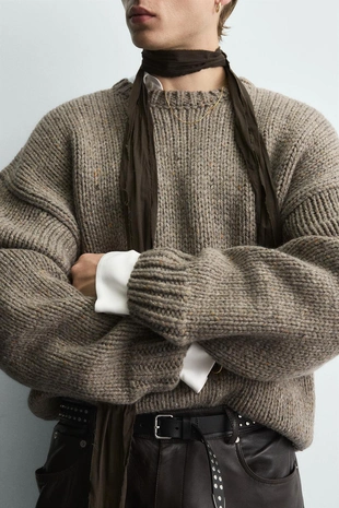 Свитер из рельефной ткани с шерстью- Заказать в России