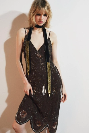 Купить Zara Платье из жоржета с пайетками и бусинами