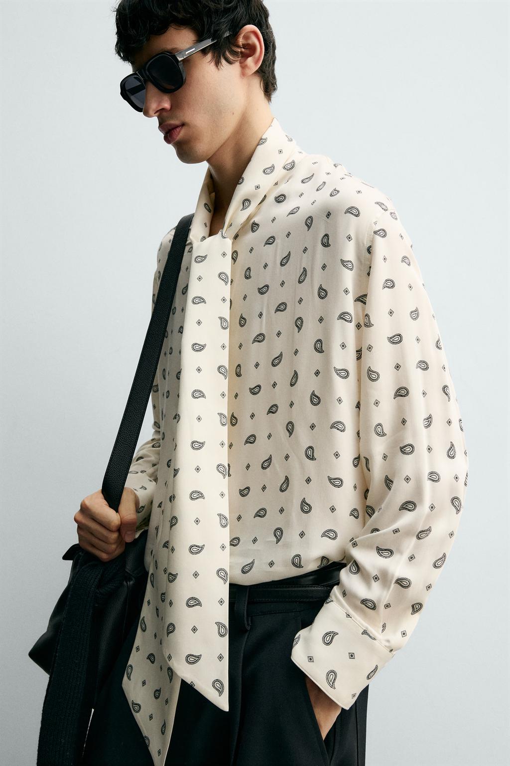 РУБАШКА С ПРИНТОМ «ПЕЙСЛИ» И БАНТОМ