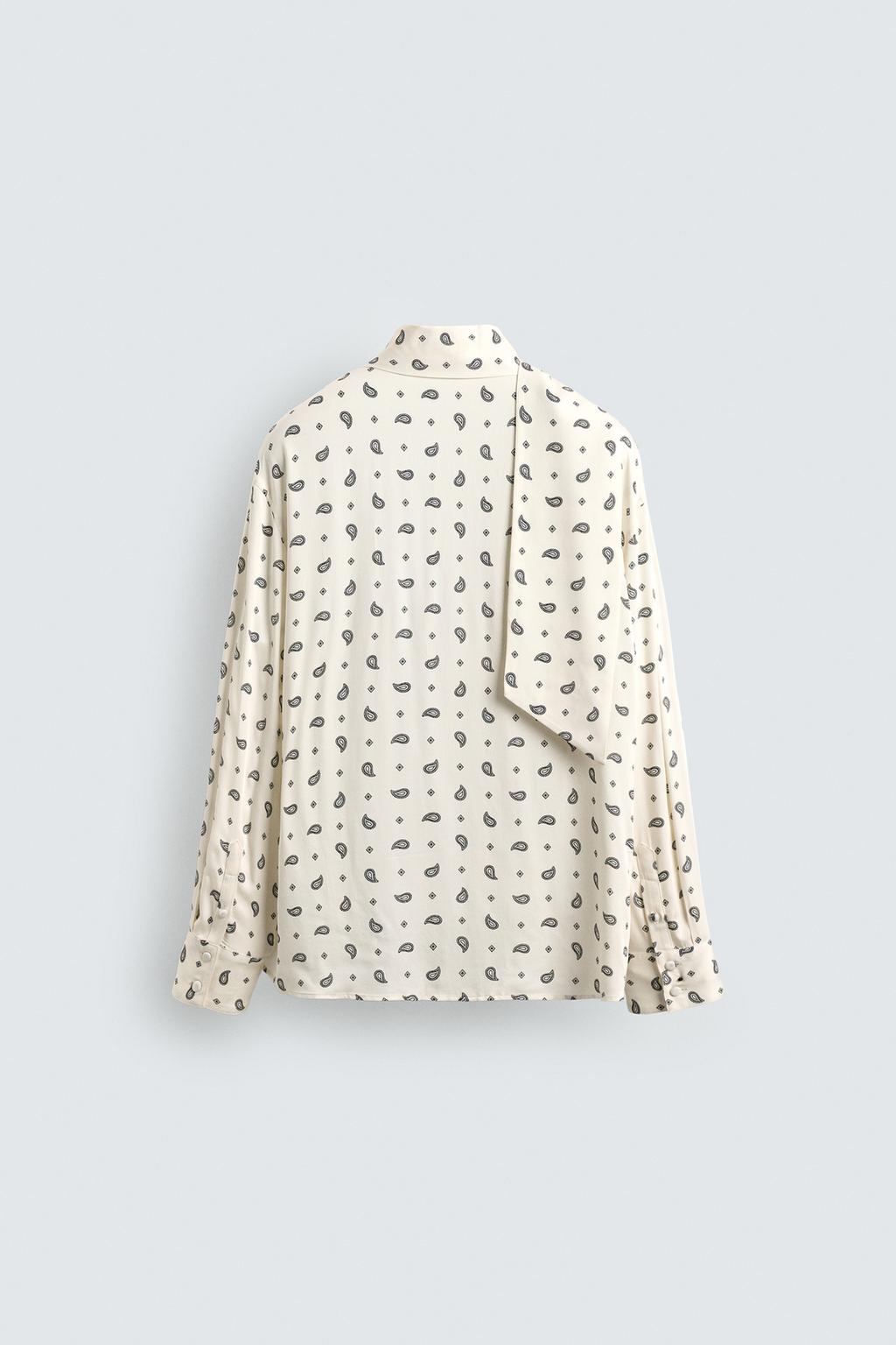 РУБАШКА С ПРИНТОМ «ПЕЙСЛИ» И БАНТОМ