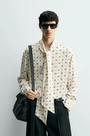 Рубашка с принтом «пейсли» и бантом- Заказать в России