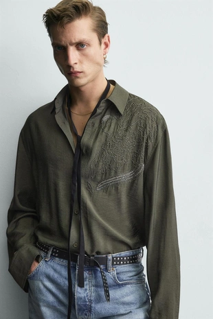 Рубашка с вышивкой и стразами LIMITED EDITION- Заказать в России