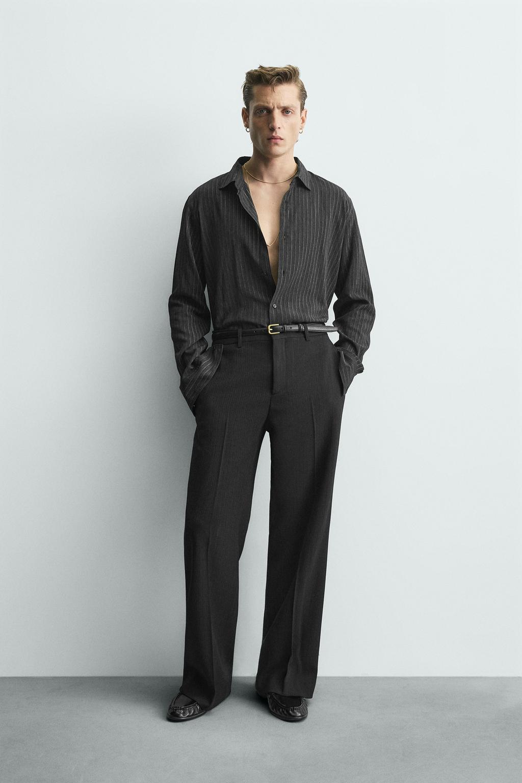 РУБАШКА СТРУЯЩЕГОСЯ ПОКРОЯ В ПОЛОСКУ С БЛЕСКОМ LIMITED EDITION