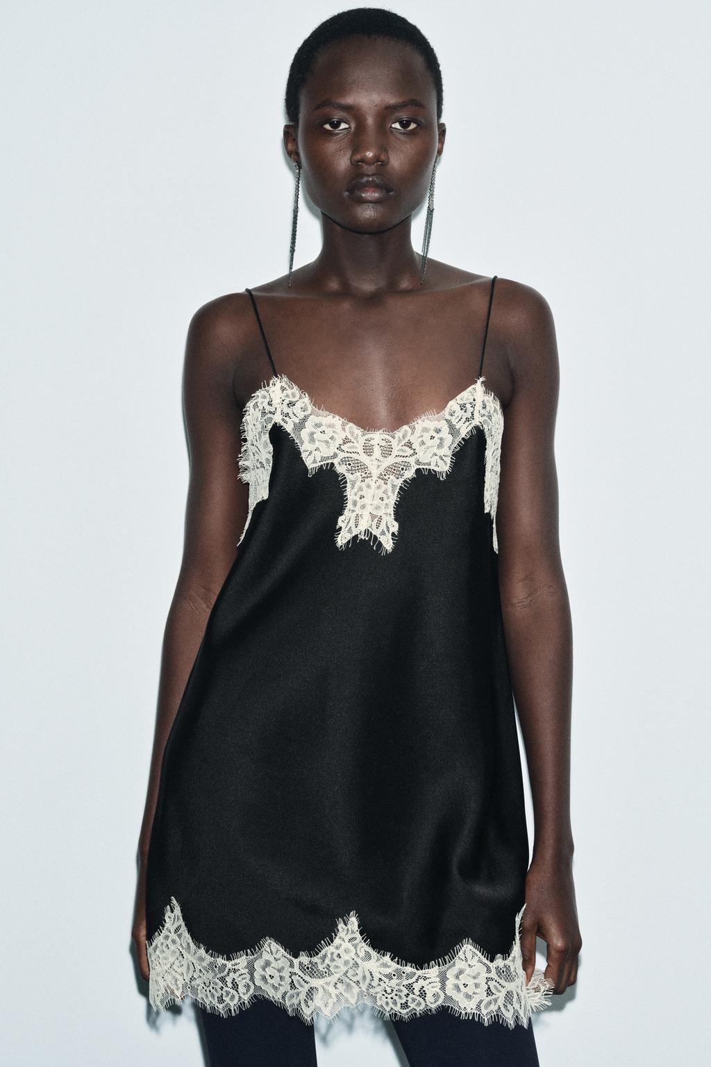 Zara Атласный топ с контрастным кружевом — коллекция zara «zw Zara Атласный топ с контрастным кружевом — коллекция zara «zw