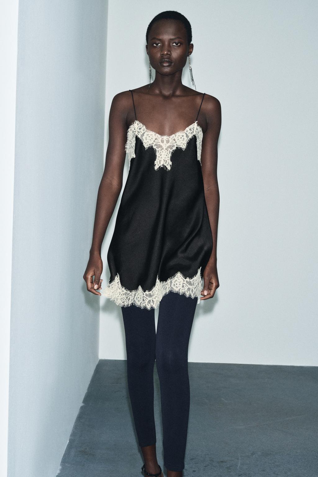 АТЛАСНЫЙ ТОП С КОНТРАСТНЫМ КРУЖЕВОМ — ZW COLLECTION