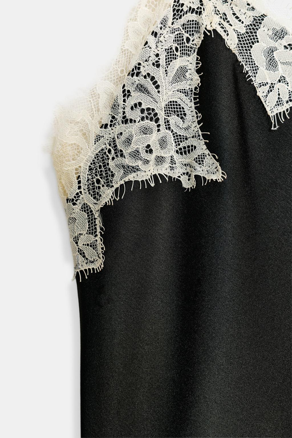 Zara Атласный топ с контрастным кружевом — коллекция zara «zw