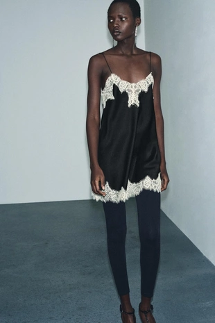 Атласный топ с контрастным кружевом — ZW COLLECTION- Заказать в России