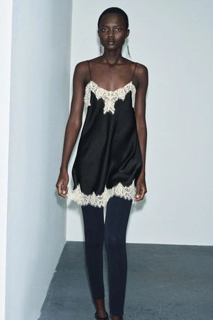 Атласный топ с контрастным кружевом — ZW COLLECTION- Заказать в России