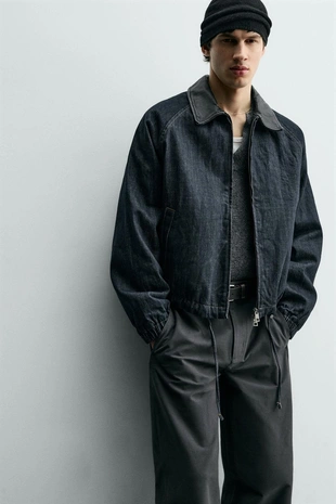 Джинсовая куртка с комбинированным воротником- Заказать в России