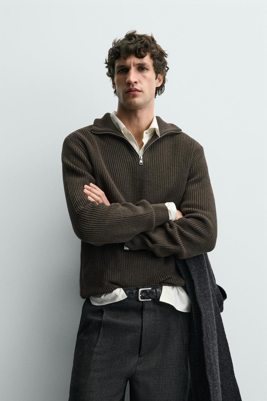 СВИТЕР ИЗ ХЛОПКА С МОЛНИЕЙ НА ГОРЛОВИНЕ И ЖЕМЧУЖНЫМ УЗОРОМ