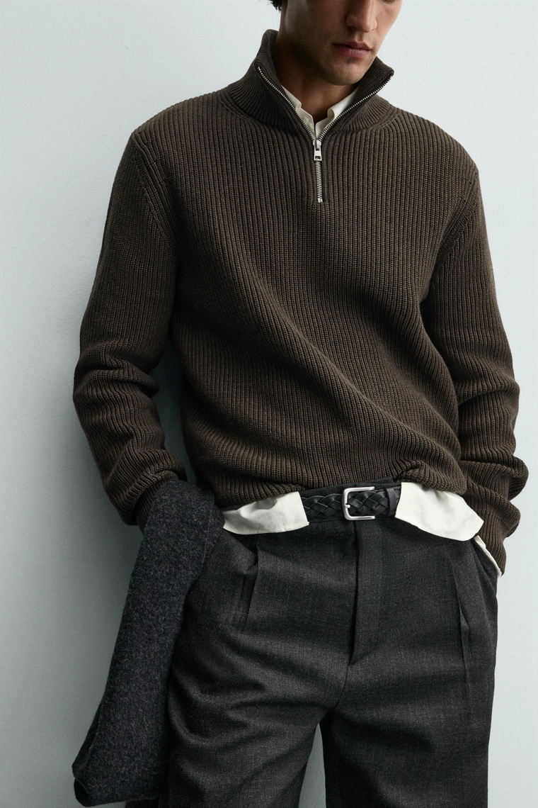 Вязаный свитер с четвертью молнии