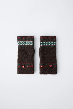 Митенки с цветочным принтом и бусинами- Заказать в России