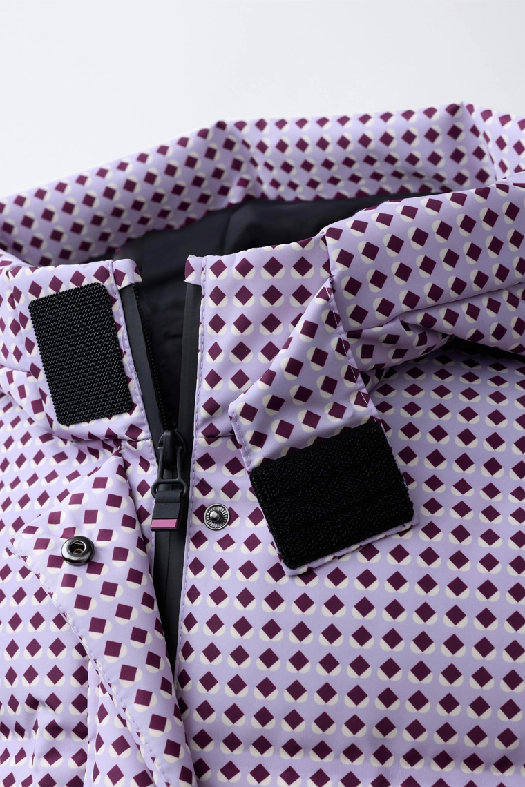 Пуховик zara с реcco® system ski collection, геометрический принт, 80% пуха и 20% перьев, водонепроницаемый и ветрозащитный