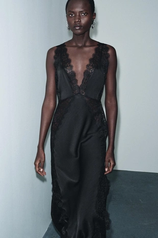 Купить Zara Атласное платье с кружевом — ZW COLLECTION LIMITED EDITION