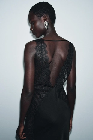 Black | 5919/214/800 - Zara Атласное платье с кружевом — ZW COLLECTION LIMITED EDITION