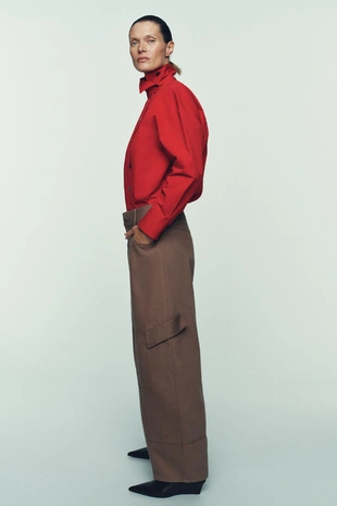 Рубашка с запахом и высоким воротником- Заказать в России