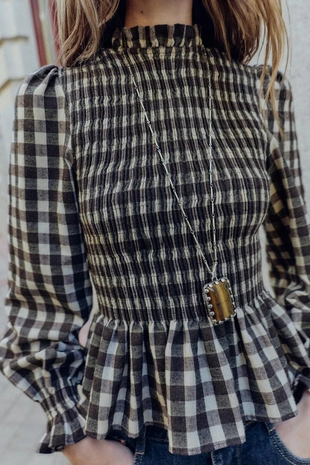 Рубашка в клетку с эластичной отделкой- Заказать в России