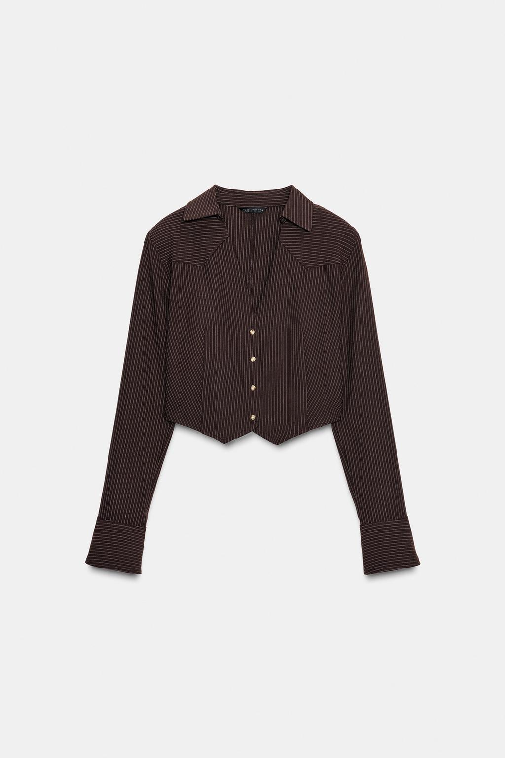 УКОРОЧЕННАЯ РУБАШКА В ПОЛОСКУ С ПОДПЛЕЧНИКАМИ