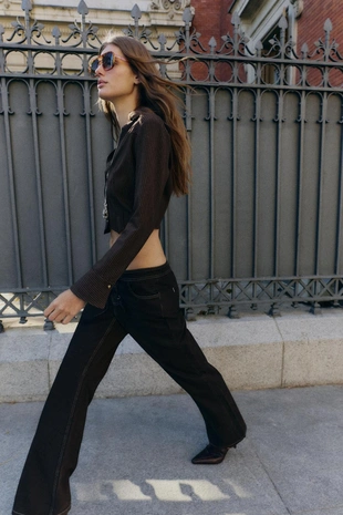 Укороченная рубашка в полоску с подплечниками- Заказать в России