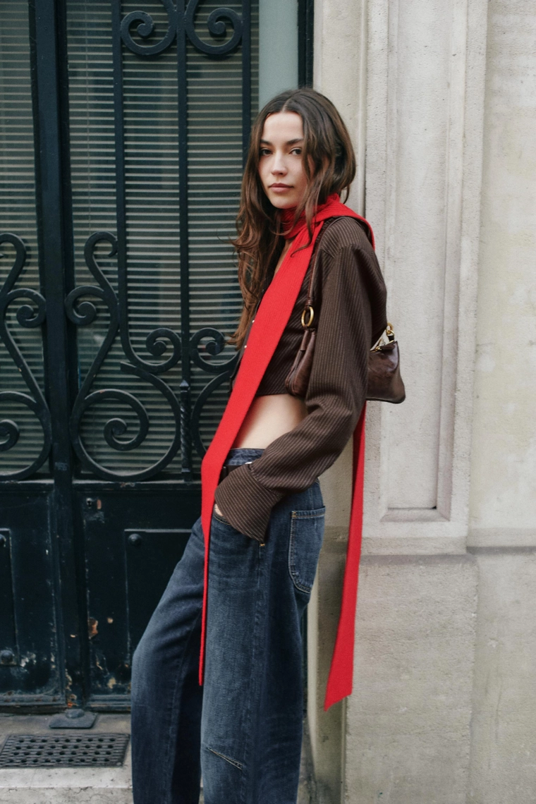 Рубашка в полоску с плечевыми накладками zara cropped