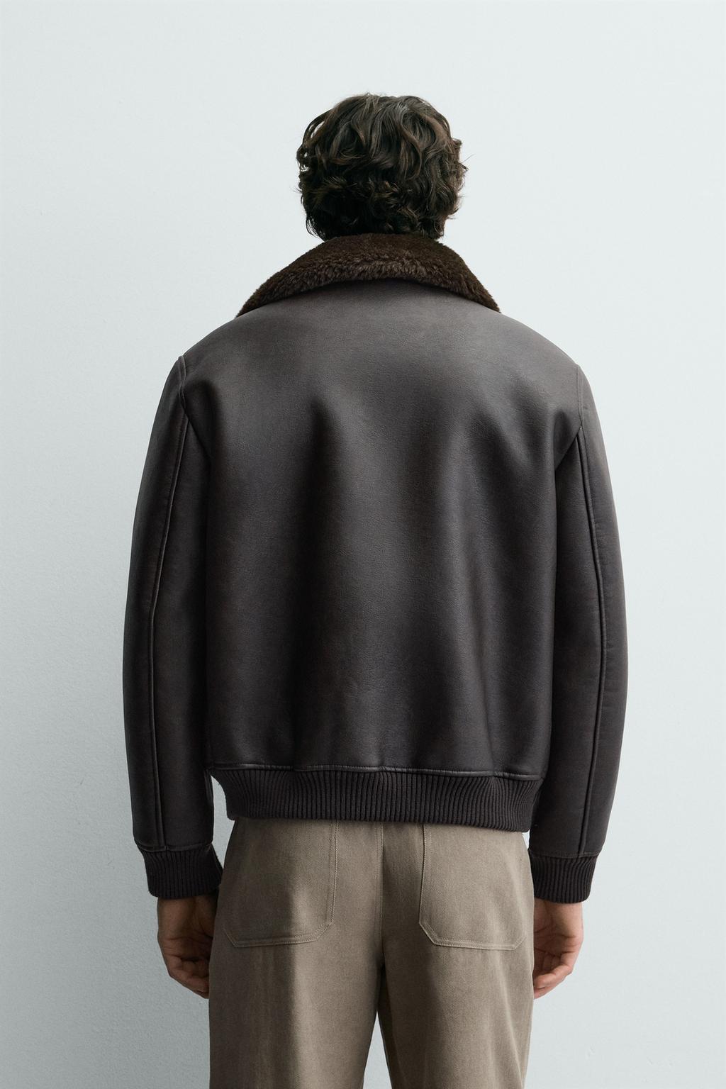 КУРТКА ИЗ ИСКУССТВЕННОЙ КОЖИ С КОМБИНИРОВАННЫМ ВОРОТНИКОМ