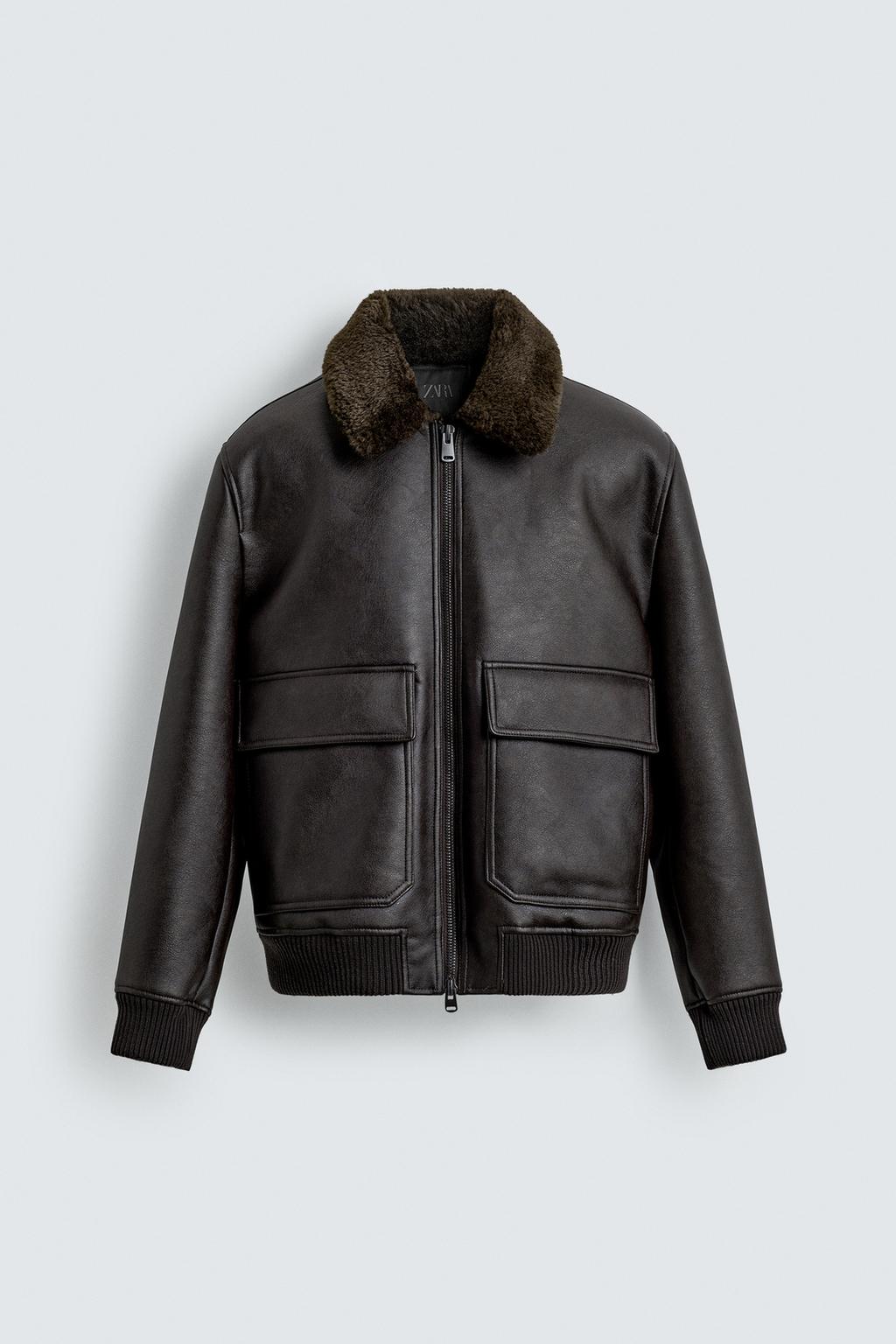 КУРТКА ИЗ ИСКУССТВЕННОЙ КОЖИ С КОМБИНИРОВАННЫМ ВОРОТНИКОМ