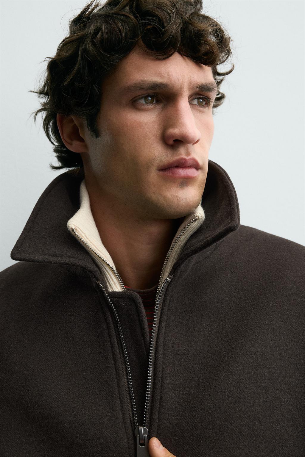 КУРТКА ИЗ СМЕСОВОЙ ШЕРСТИ С КОМБИНИРОВАННЫМ ВОРОТНИКОМ