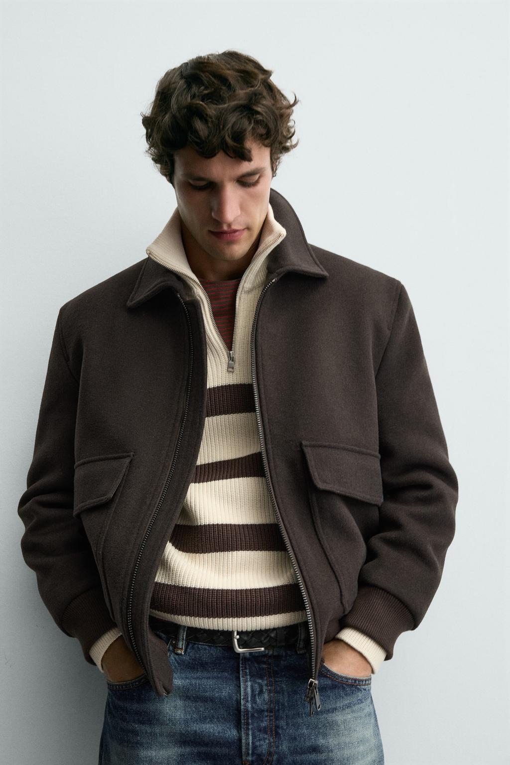 КУРТКА ИЗ СМЕСОВОЙ ШЕРСТИ С КОМБИНИРОВАННЫМ ВОРОТНИКОМ