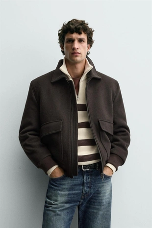 Куртка из смесовой шерсти с комбинированным воротником- Заказать в России