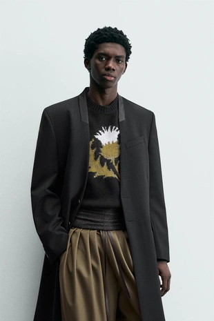 Приталенное пальто с полосатым жаккардом - лимитированная коллекция- Заказать в России