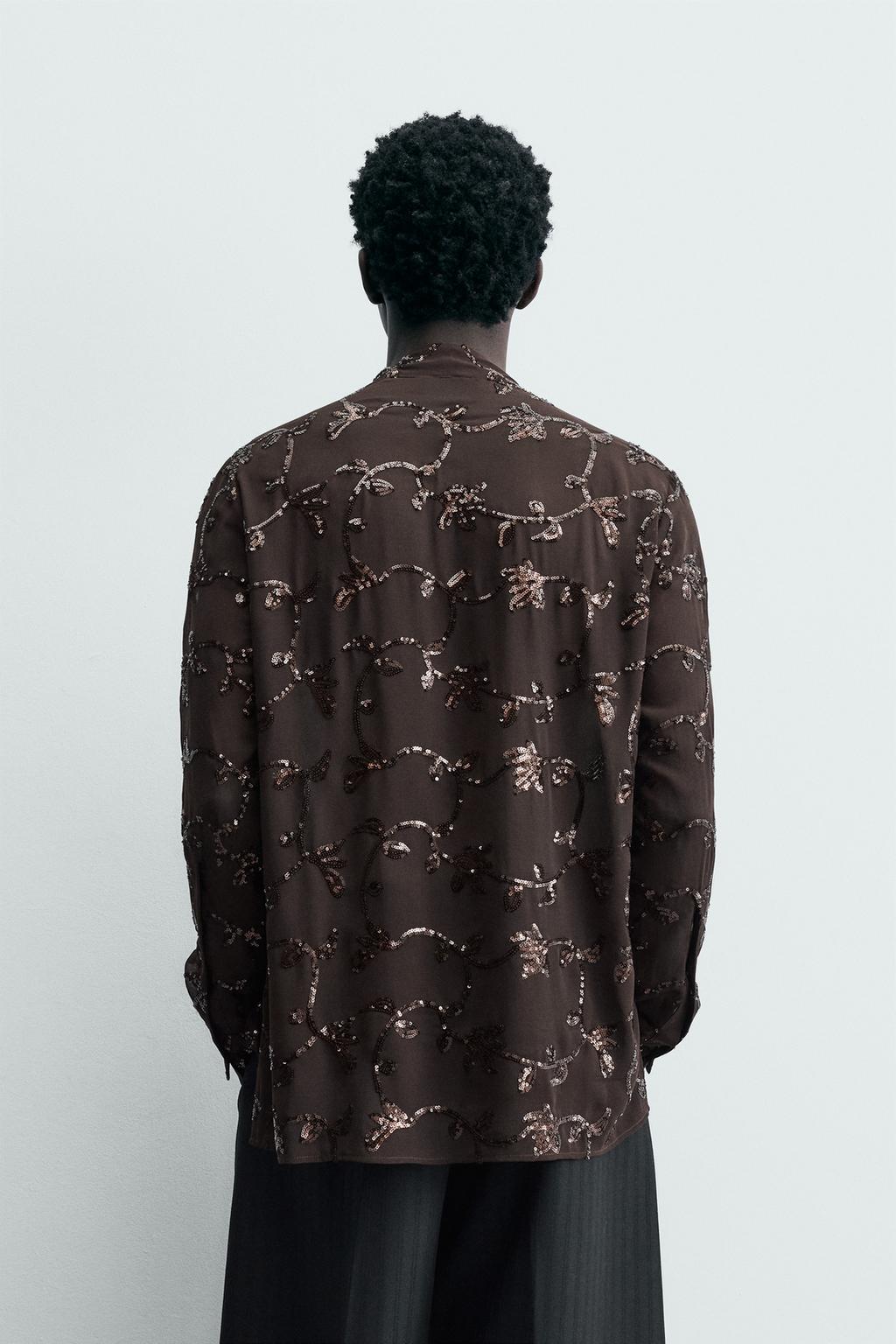 Рубашка из ограниченной коллекции с пайетками и полупрозрачными вставками