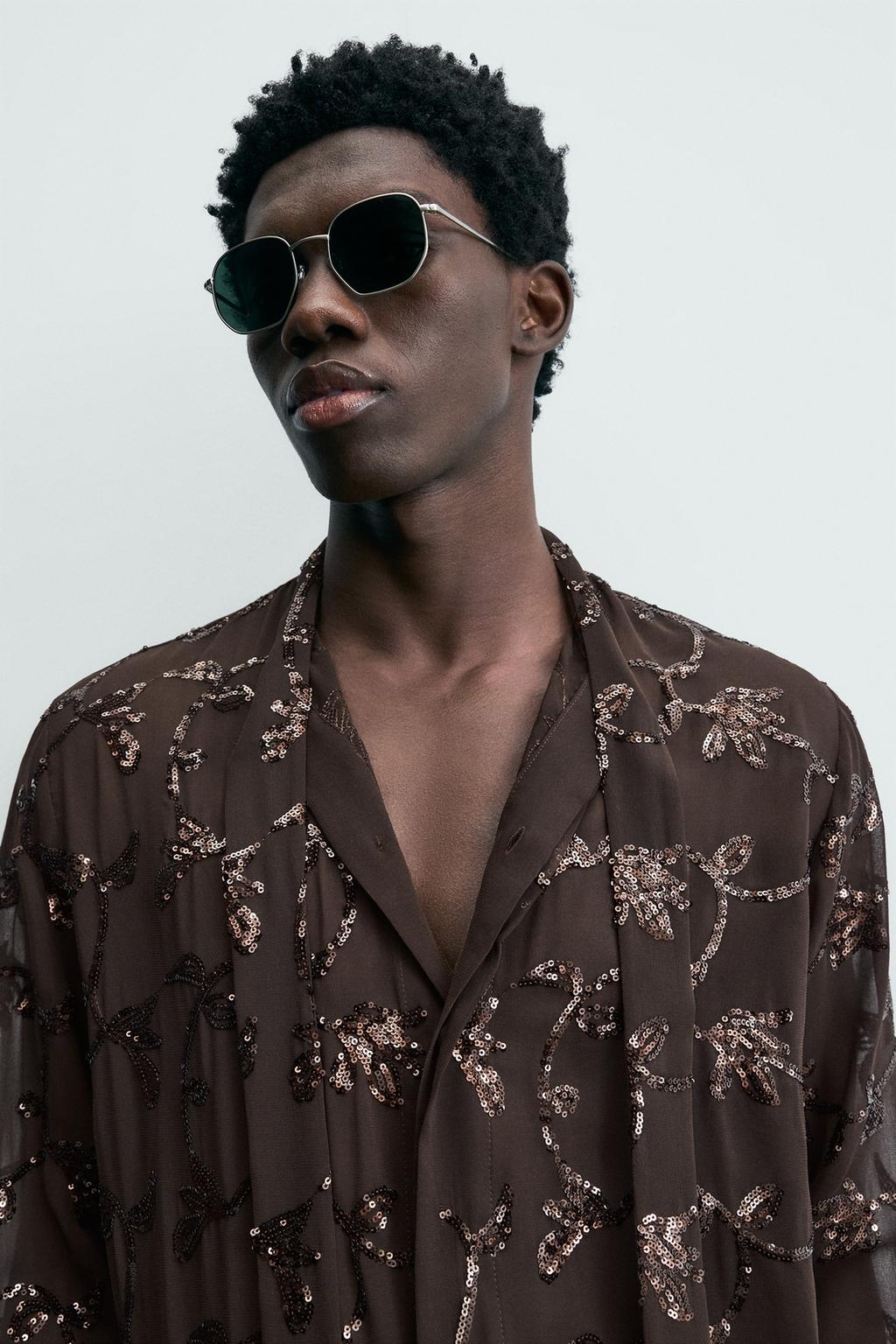 Рубашка из ограниченной коллекции с пайетками и полупрозрачными вставками