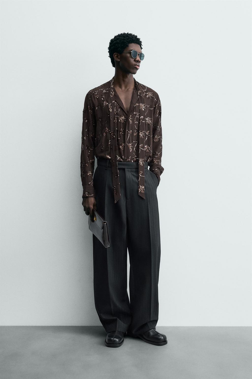 Рубашка из ограниченной коллекции с пайетками и полупрозрачными вставками