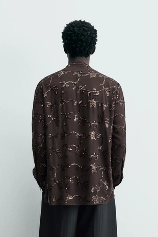 Рубашка из ограниченной коллекции с пайетками и полупрозрачными вставками- Заказать в России