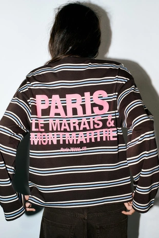 Brown Stripes | 0264/830/178 - Zara Футболка в полоску с текстом