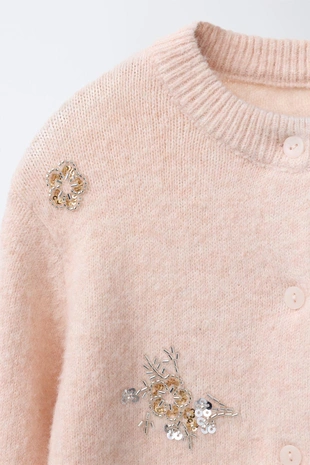 Кардиган с цветочными бусинами- Заказать в России